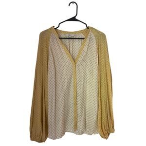 Boden yellow flowy button up blouse top boho work lightweight spring size 14